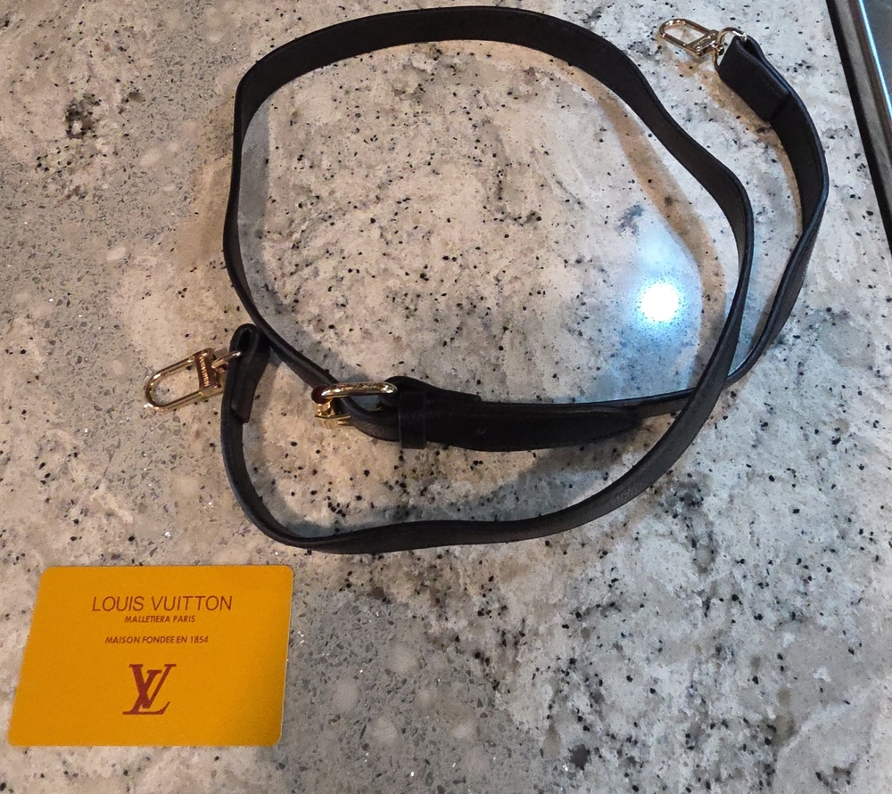 Louis Vuitton Black Leather Strap with Gold Hardware